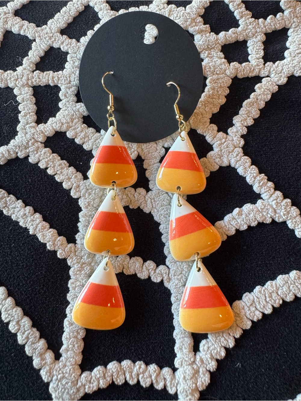 Handmade Candy Corn Drop Earrings - Orange, Yellow & White